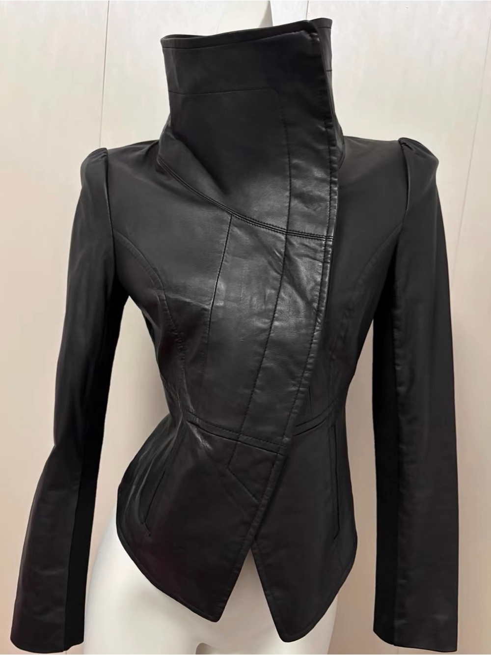 Vintage ONLY Avant Garde sheep Leather High Collar Jacket XS/S